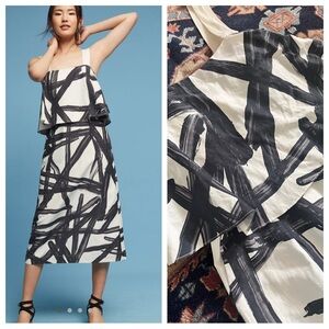 NWT Anthropologie WHIT midi dress silk linen fitted 6 sleeveless abstract flaw
